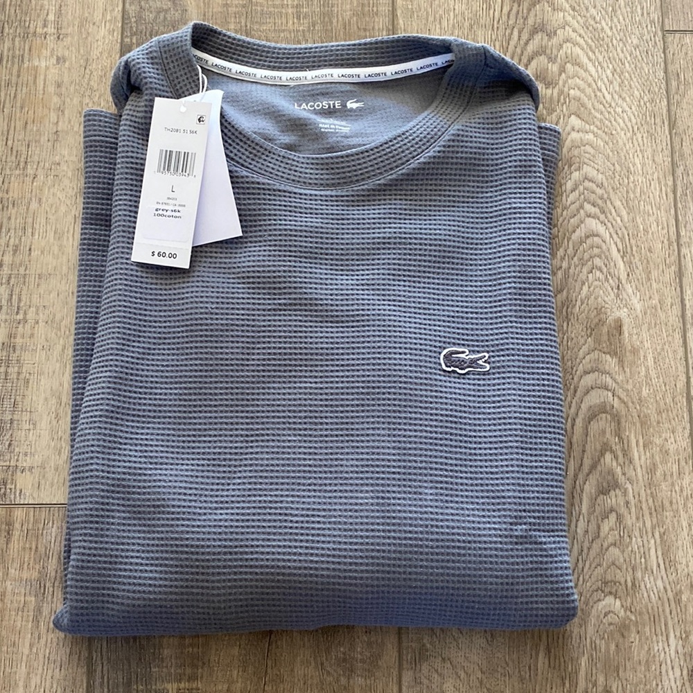 Men’s Lacoste Grey Thermal (Sleepwear) Long Sleeve Shirt